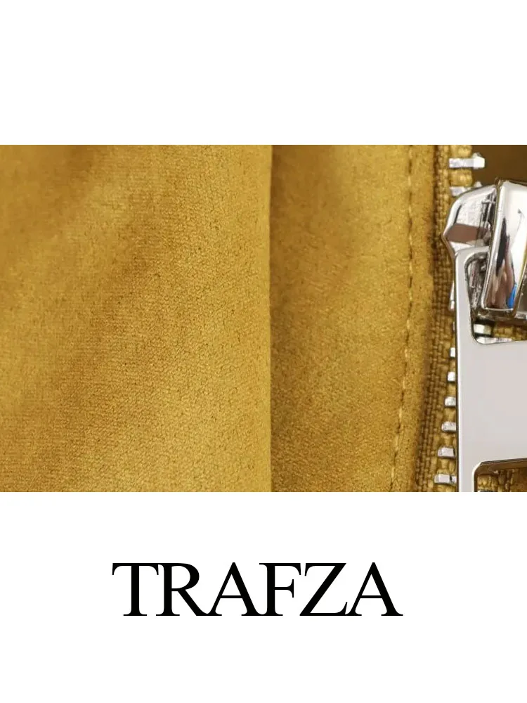 

TRAFZA женская осенняя мода 2023 с карманами и замшевым эффектом, короткая куртка-пилот, женская винтажная свободная куртка с отложным воротником и длинными рукавами