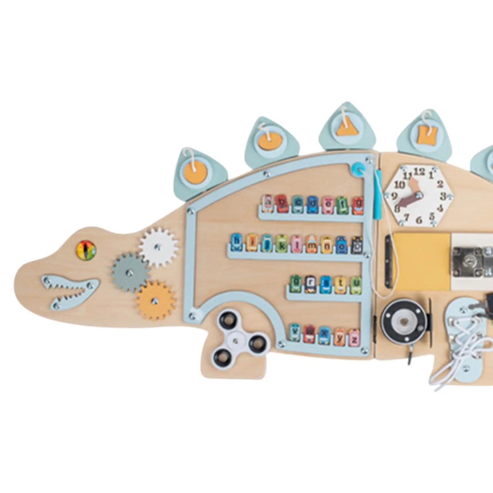 Giocattolo sensoriale di attività di dinosauro con tavola occupata in legno con equipaggiamento interattivo e forma per la coordinazione occhio-mano del bambino