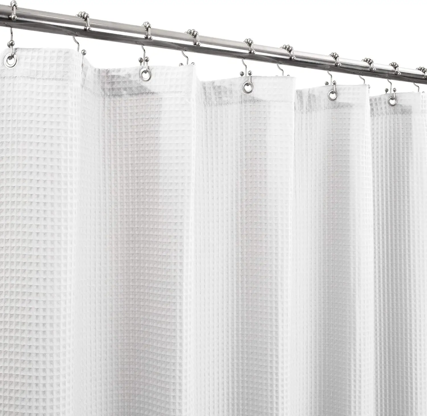 

Extra Wide 108" Shower Curtain - Hotel Luxury Waffle Weave, Heavy Cotton Blend, Washable - White