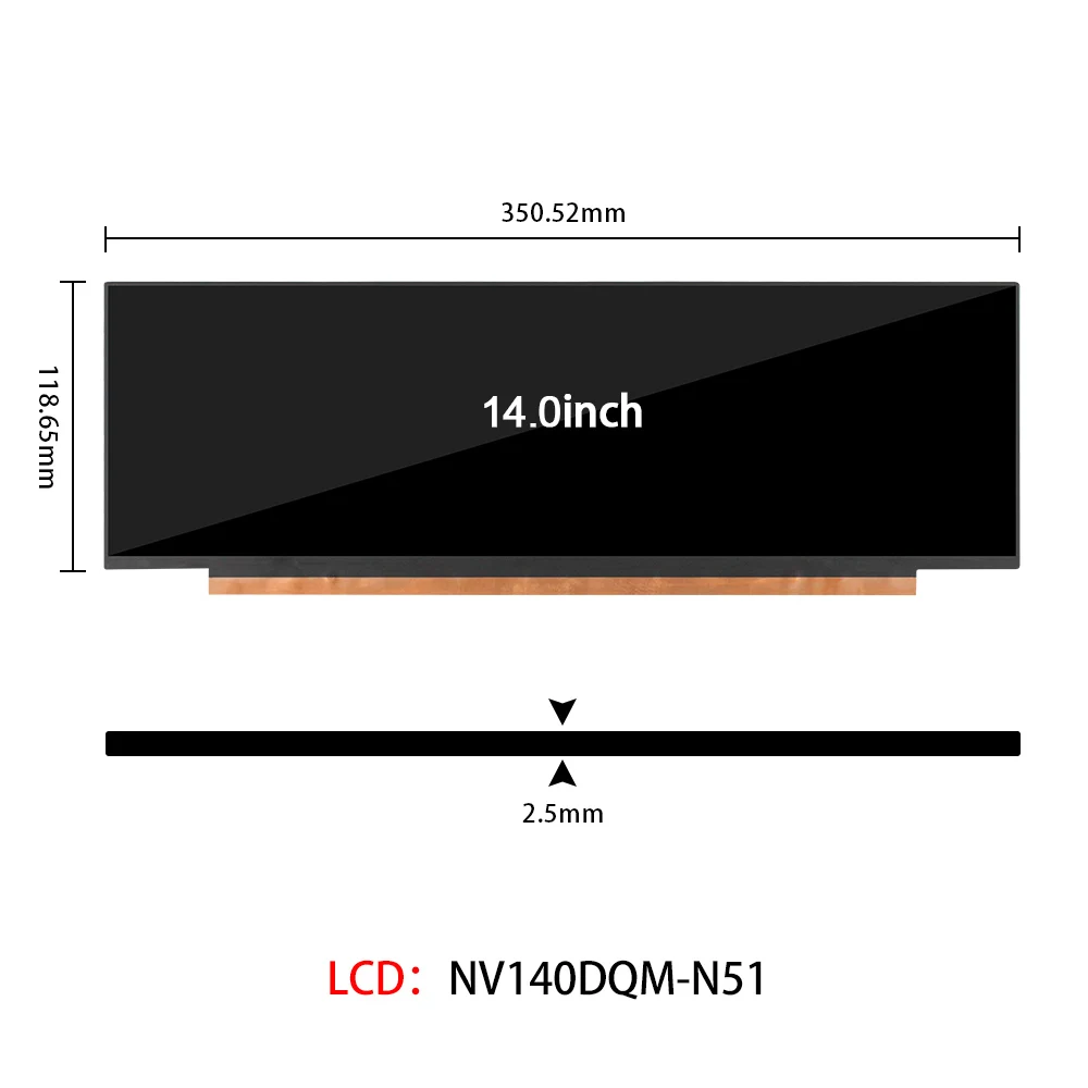 Pantalla de módulo de Panel LCD TFT Original NV140DQM-N51 de 14,0 pulgadas, IPS 1920x550, contraste 1200:1 unidad, pantalla de subtemperatura