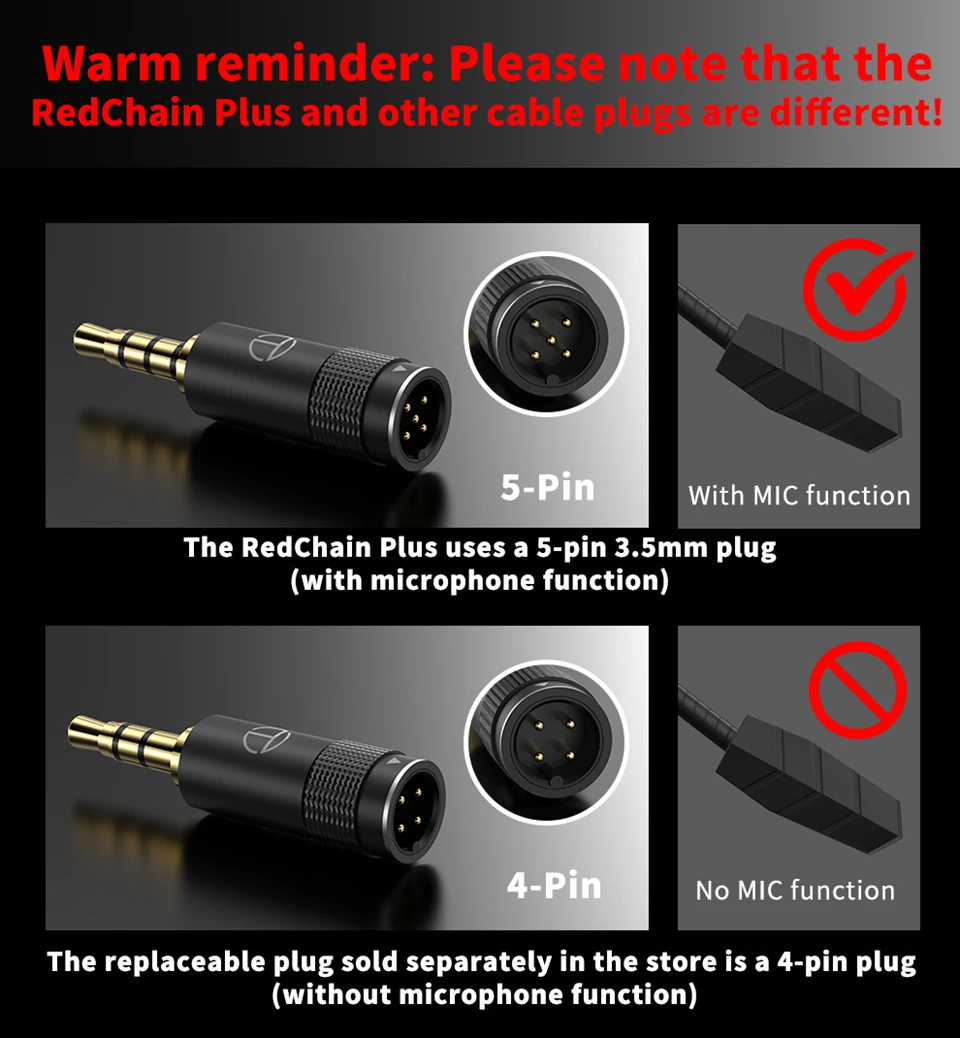 TRN RedChain Plus Gramr Gaming Earphone Upgrade Cable with Detachable Microphone 3.5mm 1.2M/2M Headphone TRN Official Store