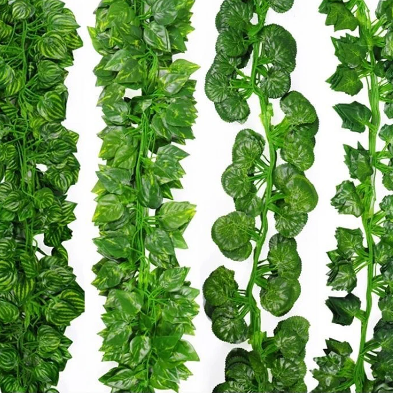 Guirnalda de hojas de hiedra verde, Planta Artificial de 2,2 M, vid colgante de pared de seda, decoración de jardín, hogar, fiesta de boda, guirnalda de hojas falsas