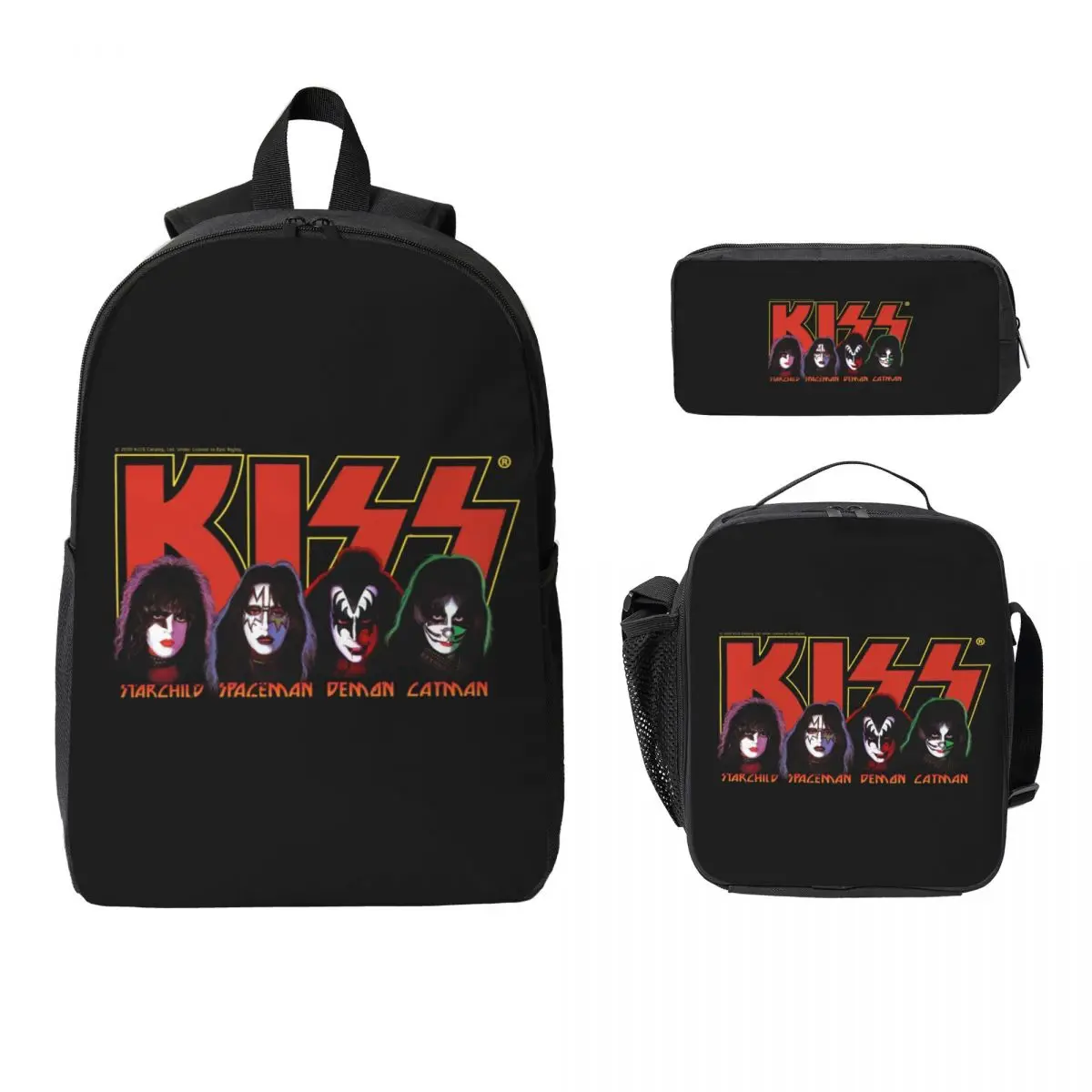 

KISS Band Logo With Members Backpack Student Boys Girls BookBag School Bag Shoulder Bags 3ps Insulated Lunch Bag Pencil Case
