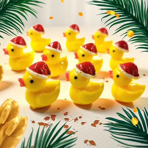 10 decorazioni stravaganti per il desktop della casa con anatra natalizia, squisite anatre di gomma in miniatura realizzate a mano con cappelli di Babbo Natale