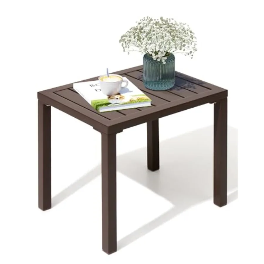 

Приставной столик для улицыАлюминиевый прямоугольный боковой/торцевой столик Маленький журнальный столик для патио и бистро для наружного использования в помещении Коричневый