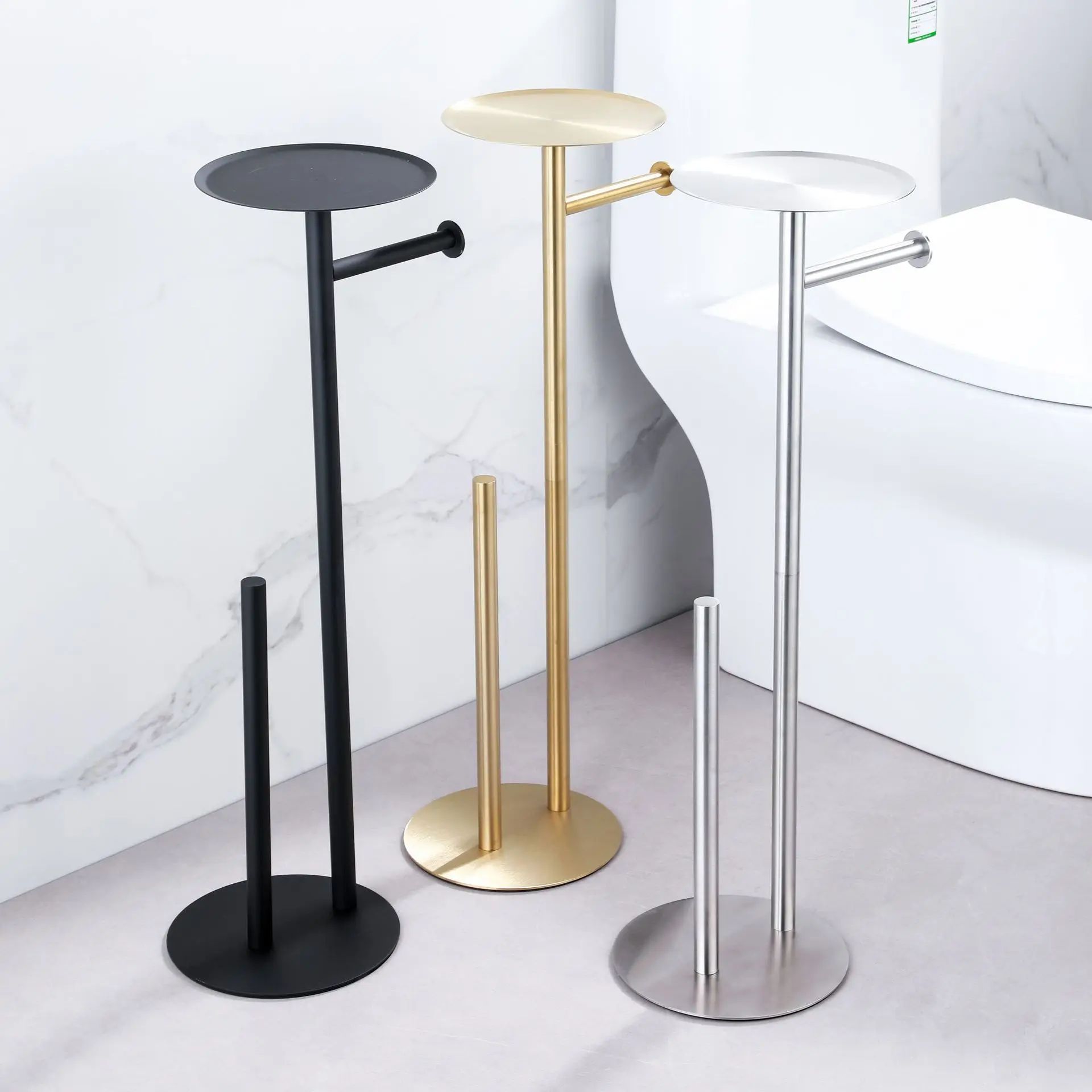 

Equipped with Toilet Brush Storage Tray, Magnetic Bracket, Multifunctional Vertical Tissue Floor Standing Toilet Paper Holder