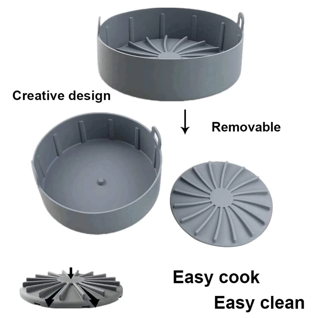 Air Fryer Pot Silicone Air Fryer Basket Heat-resistant Non-stick Pan, Large, 19cm, Coffee