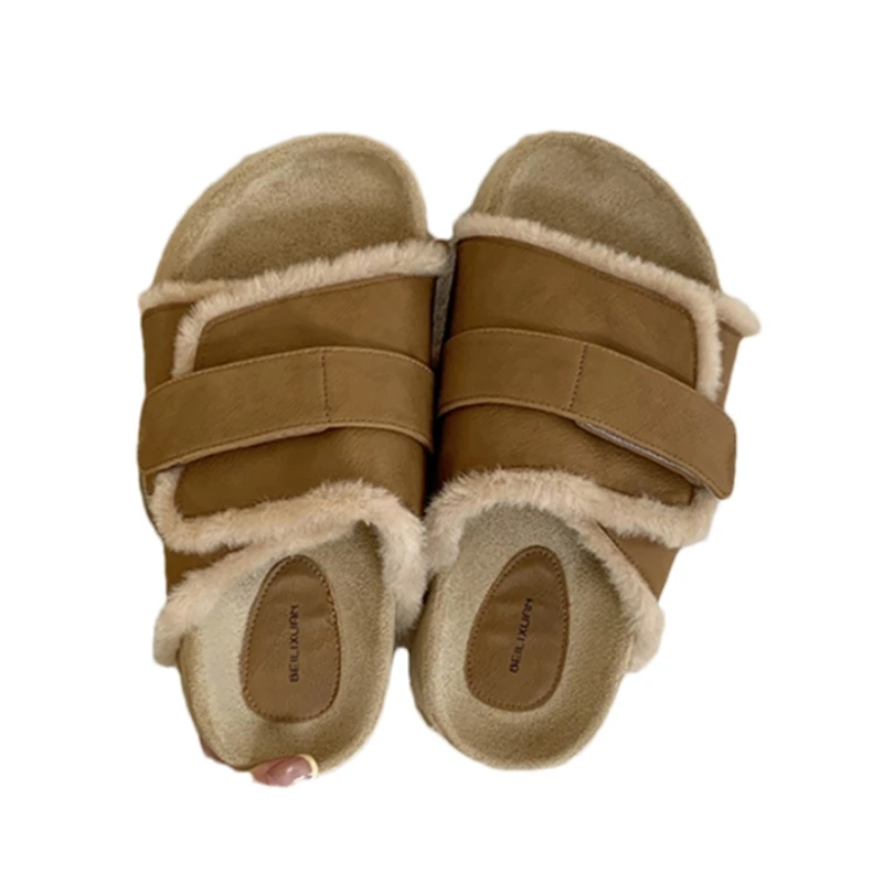 منصة النعال الفراء أحذية نسائية موضة أحذية الثلوج غير رسمية 2025 الخريف المشي المنزل الوجه يتخبط العلامة التجارية الجديدة مريحة Mujer Sandalias #6