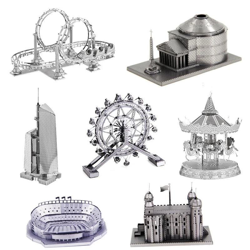 Playground building 3D Metal Puzzle Roller Coaster Cable Car Viking model KITS Assemble Jigsaw Puzzle Gift Toys For Children