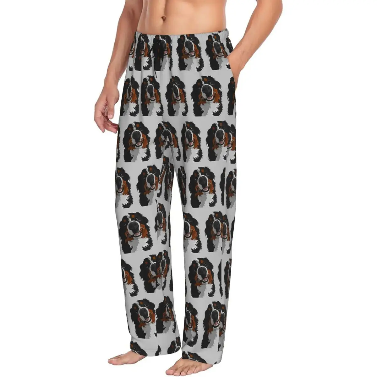 

Custom Bernese Mountain Dog Men Pajama Pants Lounge Sleep Sleepwear Bottoms with Pockets