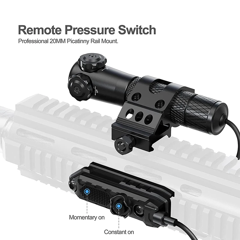 Ajuste sem ferramentas Green Dot Rifle Âmbito, lanterna, mira laser verde, Picatinny Mount, interruptor de pressão, 20 milímetros