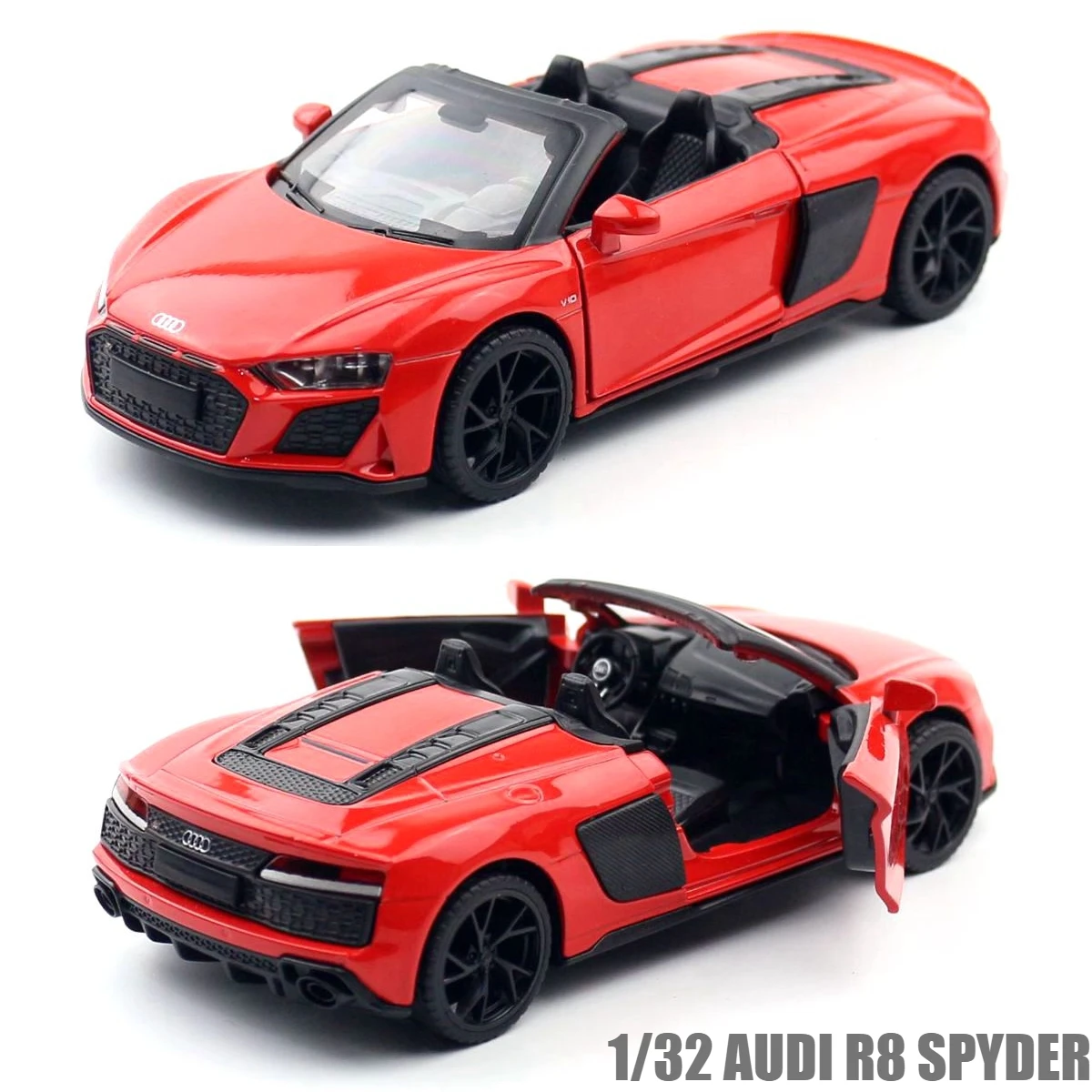 1/32 Audi R8 Spyder Super Sport Diecast Alloy Metal Miniature Toy Car Model Pull Back Doors Openable Collection Gift for Boy Kid