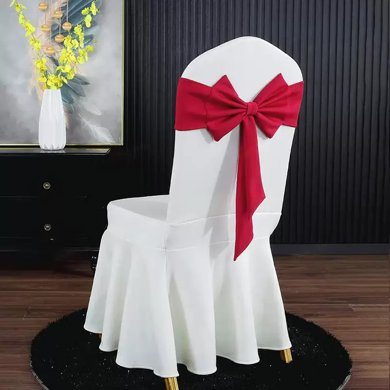 

High-End Thickened Free-Tie Back Flower Elastic Fabric Chair Cover with Bowknots for Banquet Wedding Decoration