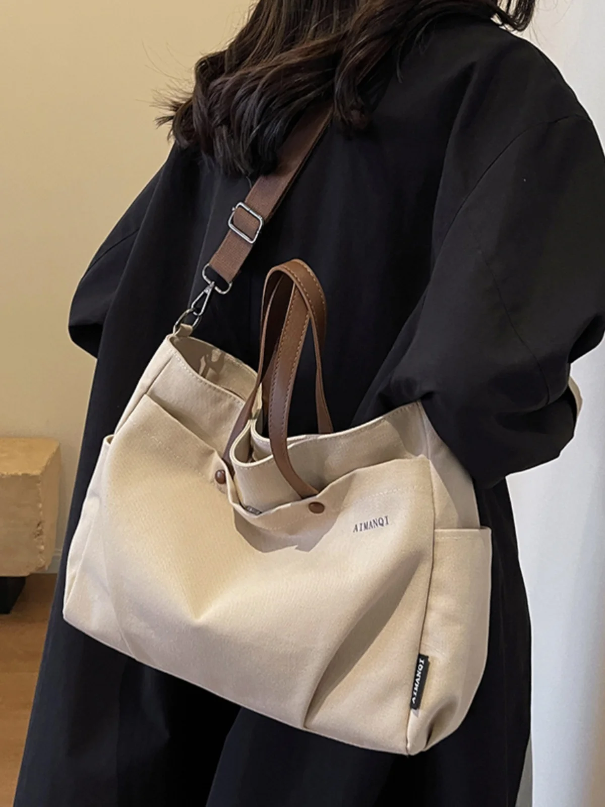 Повседневная большая холщовая сумка Capaci, женская новинка 2023, универсальная сумка через плечо, сумка на одно плечо, ручная большая сумка