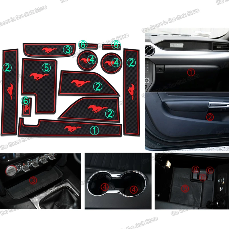 Car Gate Slot Pad Cup Mats Anti Slip door Groove mat carpet For Ford Mustang 2015 2016 2017 2018 2019 2020 Accessory Interior