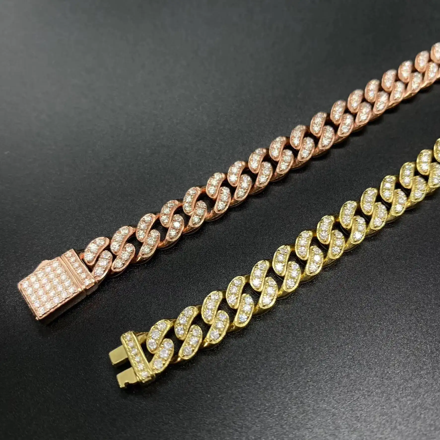 Custom 925 Sterling Silver 18K Gold Rose Gold VVS Moissanite 8mm Cuban Bracelet Necklace with Link Chain Hip Hop Iced Out Style