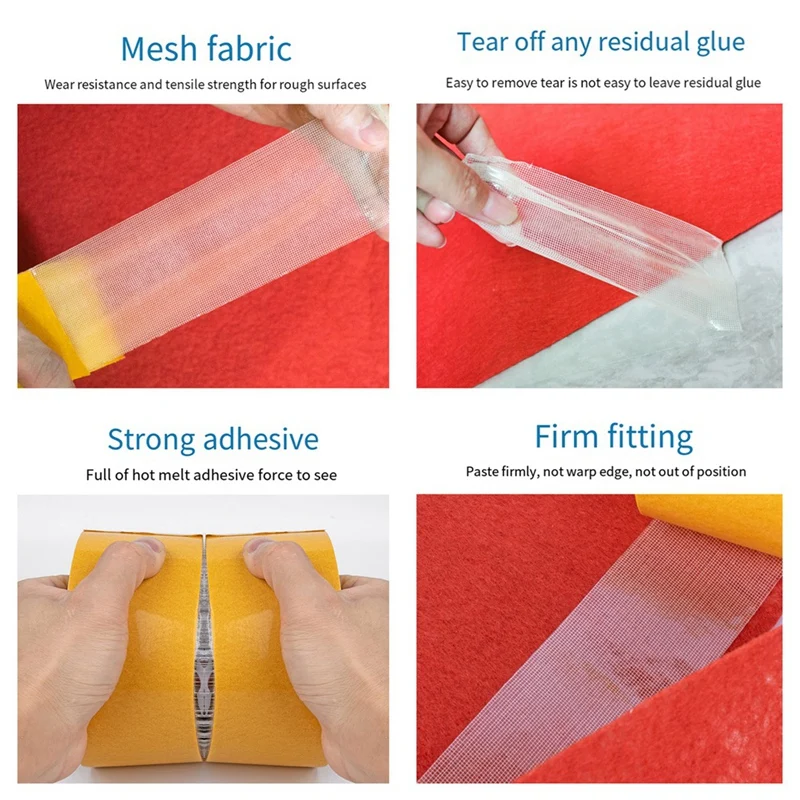 Fita dupla face do tapete, alta aderência tapete fita com rasgo fácil, fita resistente, 66FT