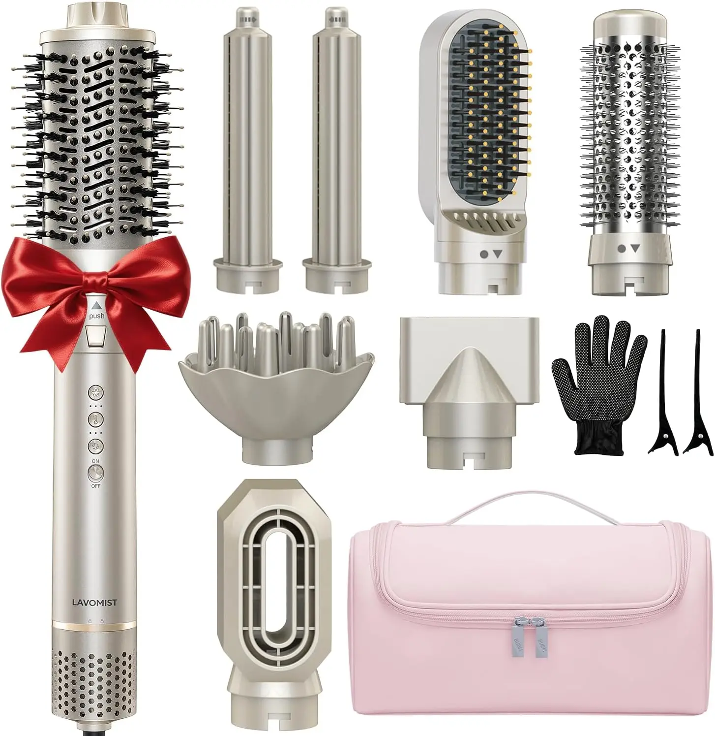 

Многофункциональный стайлер-фен 8-в-1 с насадками, ионизация для быстрой сушки и укладки без спутывания волос, в комплекте дорожная сумка