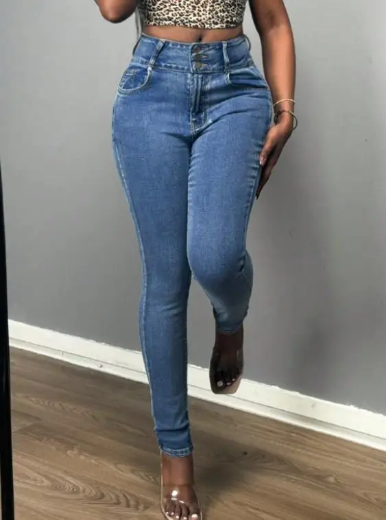 

Tight Women's Jeans Summer New Bow Tie Decal Pocket Design High Waist Button Front Tight Jeans Suitable for Daily Parties