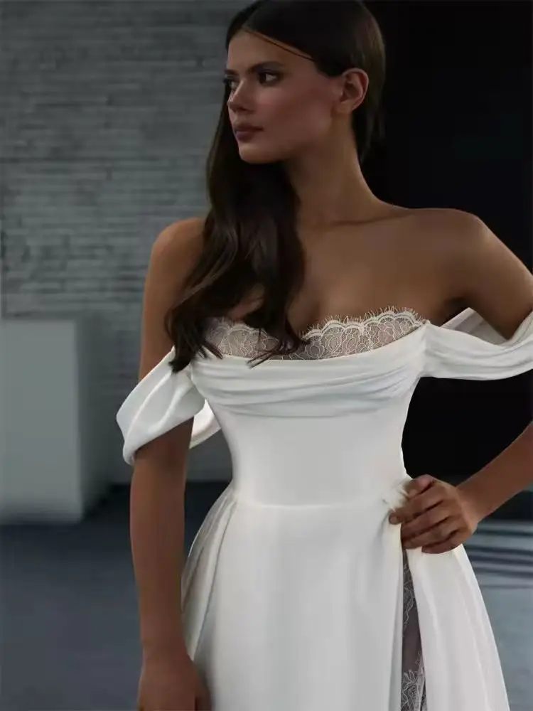 Sexy Split Strapless Neck Off the Shoulder Lace Crepe A Line Wedding Dress Luxury 2025 Customized Bridal Gowns vestidos de novia