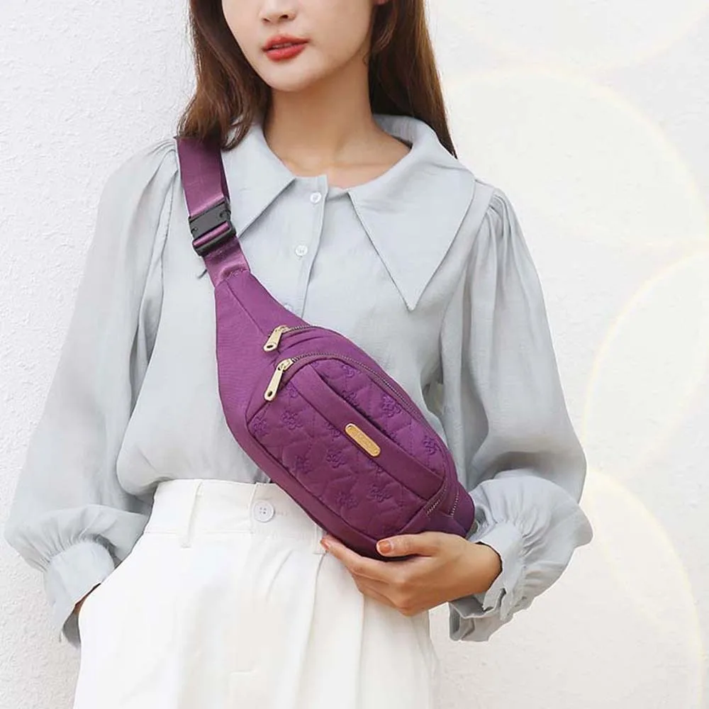 

Waterproof Women Fanny Pack Large Capacity Oxford Cloth Outdoor Waist Bag Flower Pattern Multi-functional Embroidery Bumbag