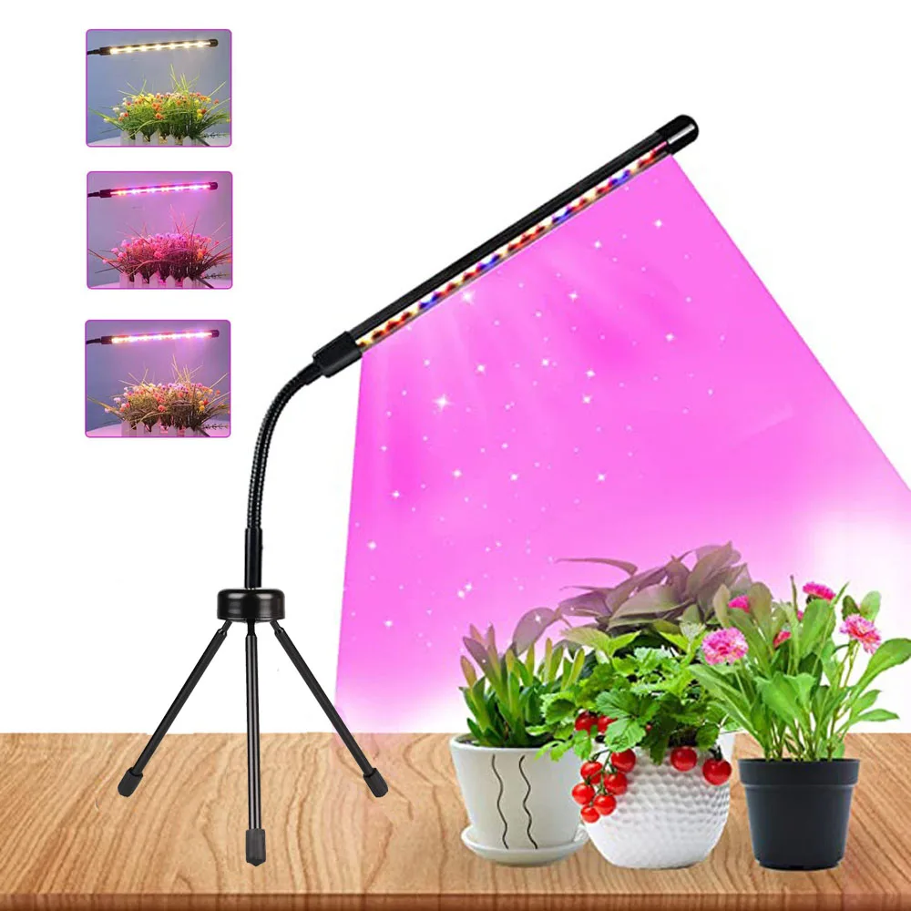 

LED plant growth lamp with mini desktop tripod, 3-color full-spectrum potted plant lamp, USB switching spectrum dimming timing.