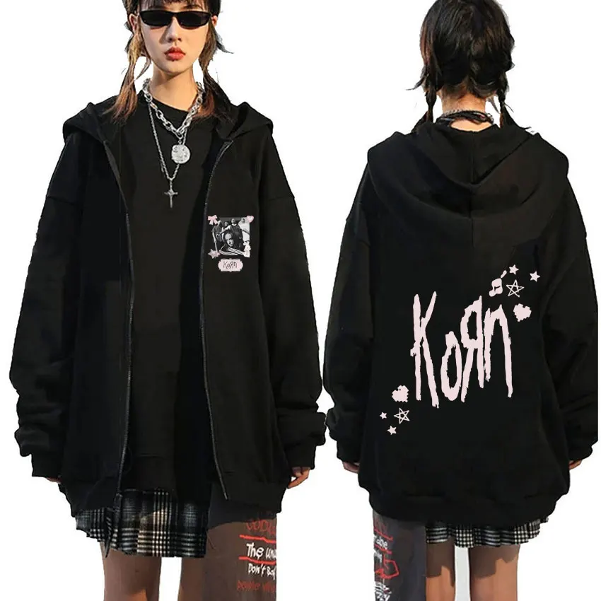 

Korn Band Zipper Hoodie Male Vintage Alternative Metal Music Zip Up Jacket Men Rock Funny Kawaii Cute Pink Merch Zip Up Hoodies