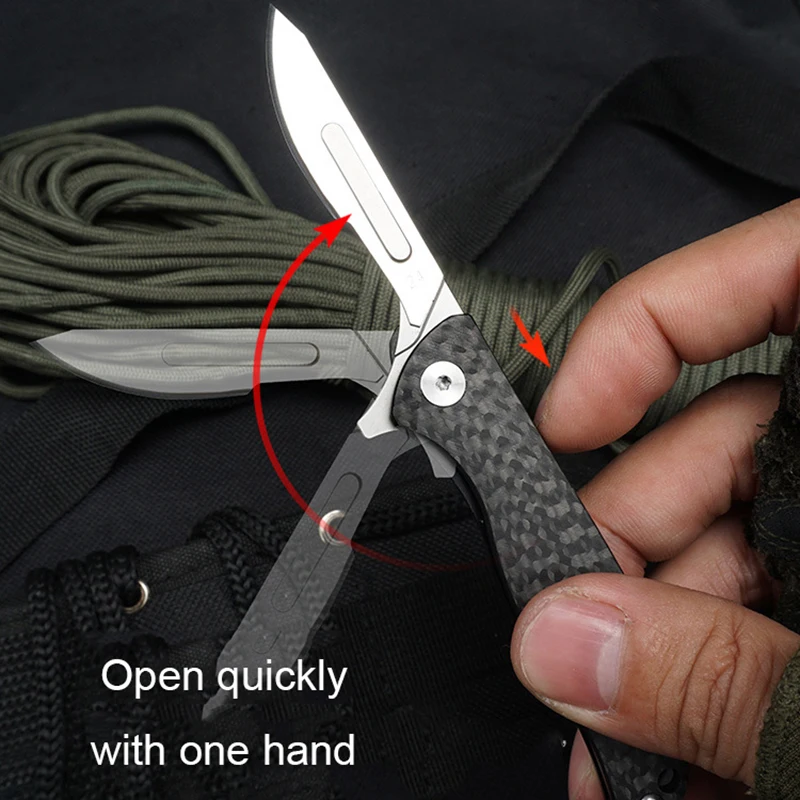 Imagem -02 - Carbon Fiber Folding Knives Edc Portable Pocket Knives Faca de Sobrevivência de Emergência Utilidade Médica Lâmina Substituível Autodefesa Novo