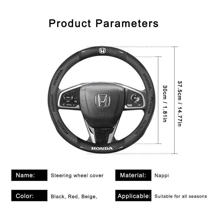 

Car Carbon Fiber Leather Steering Wheel Cover For Honda Civic Fk7 Fit Fk2 Mugen Fk8 Type R Accord Crv Hrv Brv City Jazz Insight