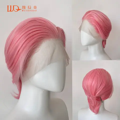 Sakura Pink Wig 13*4 Lace Front Wig for Men Short Straight Synthetic Hand-hooked Lace Frontal Hot Resistant Fiber Cosplay Wig