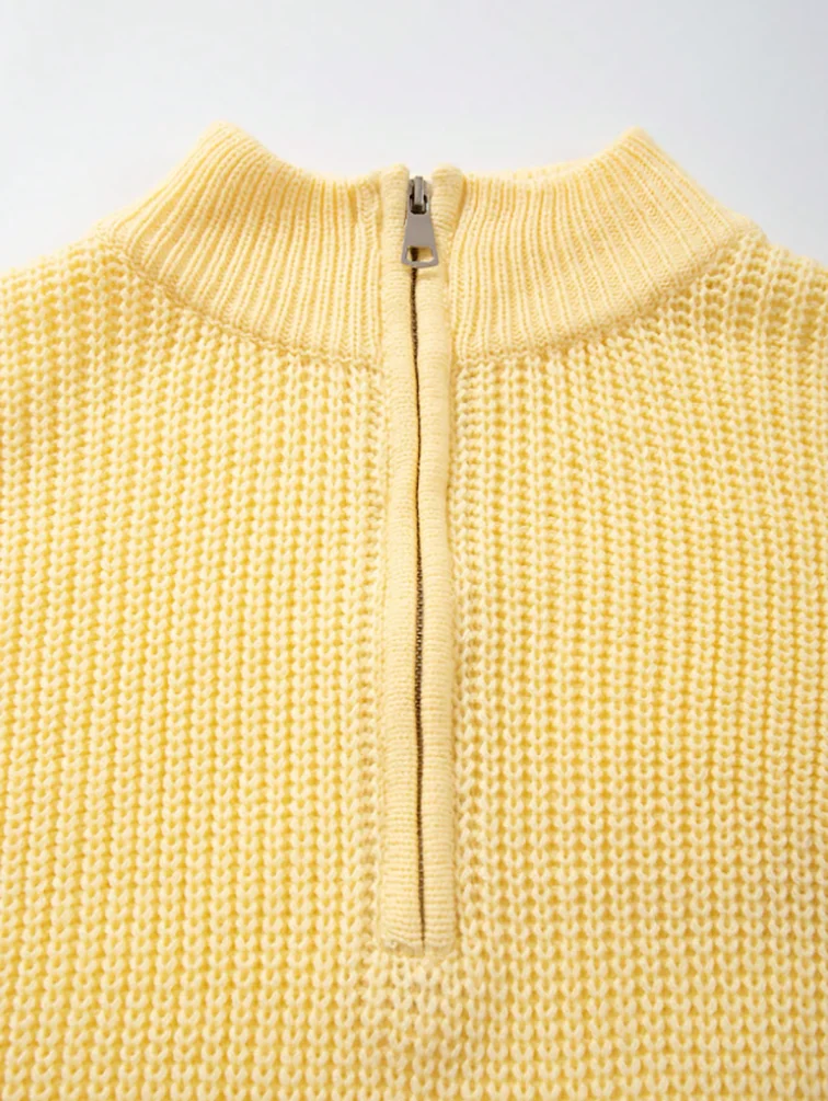 Casual plus size textured commuting loose and versatile stand up collar zipper half open collar pullover long sleeved sweater - view 5