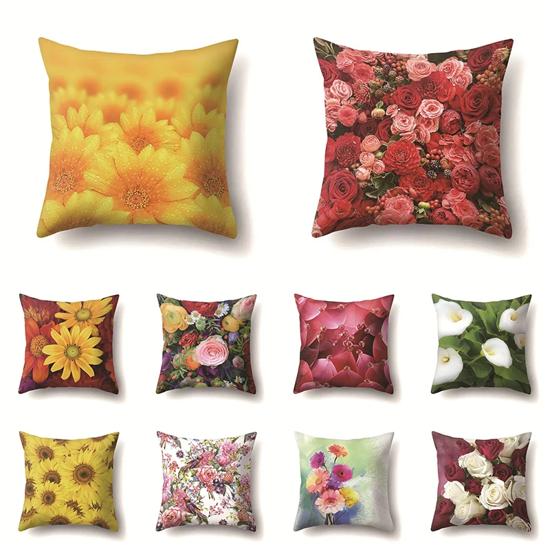 

Home decoration floral print pillowcase sunflower rose daisy pillowcase living room sofa cushion cover bedroom room decoration