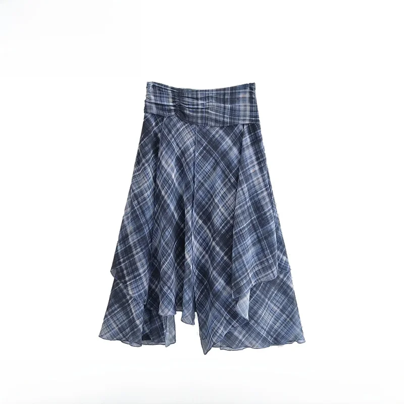 

Новая женская юбка миди EVEA: модная асимметричная модель в клетку с завышенной талией, повседневная, из полиэстера, приталенный крой, весна 2026