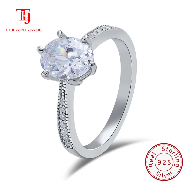 

TKJ JEWELS New 925 Sterling Silver Oval-Cut Diamond 4A Zircon Rings for Women Fashion Solitaire Rings Wedding Jewelry ARS105255