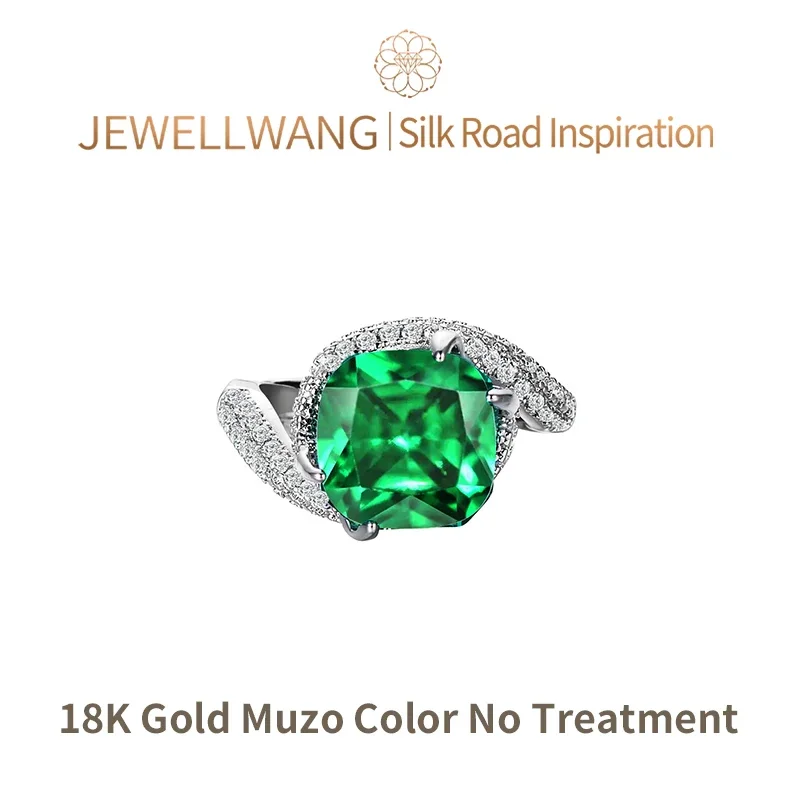 Silk Road Inspiration 18K Gold Lab Grown Emerald Rings|Diamond Surround Personaliz Custom Wedding Rings for women luxury Jewelry