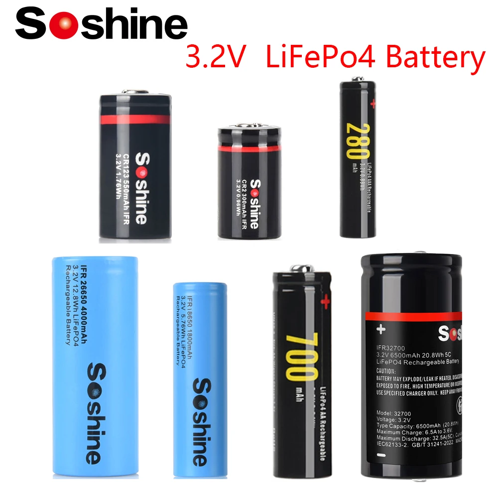

3,2 В 32700 6000 мАч 26650 4000 мАч 18650 1800 мАч 14500 700 мАч 10440 280 мАч CR123 550 мАч CR2 300 мАч LiFePo4 аккумуляторная батарея