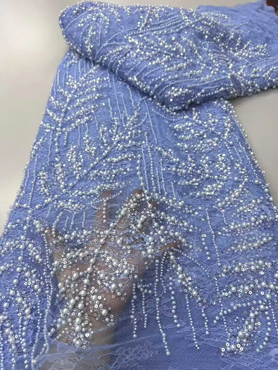 

Elegant African Nigerian Fashion Beaded Lace High-end Luxury French Sequins Mesh Lace Fabric Women's Evening Party Dress