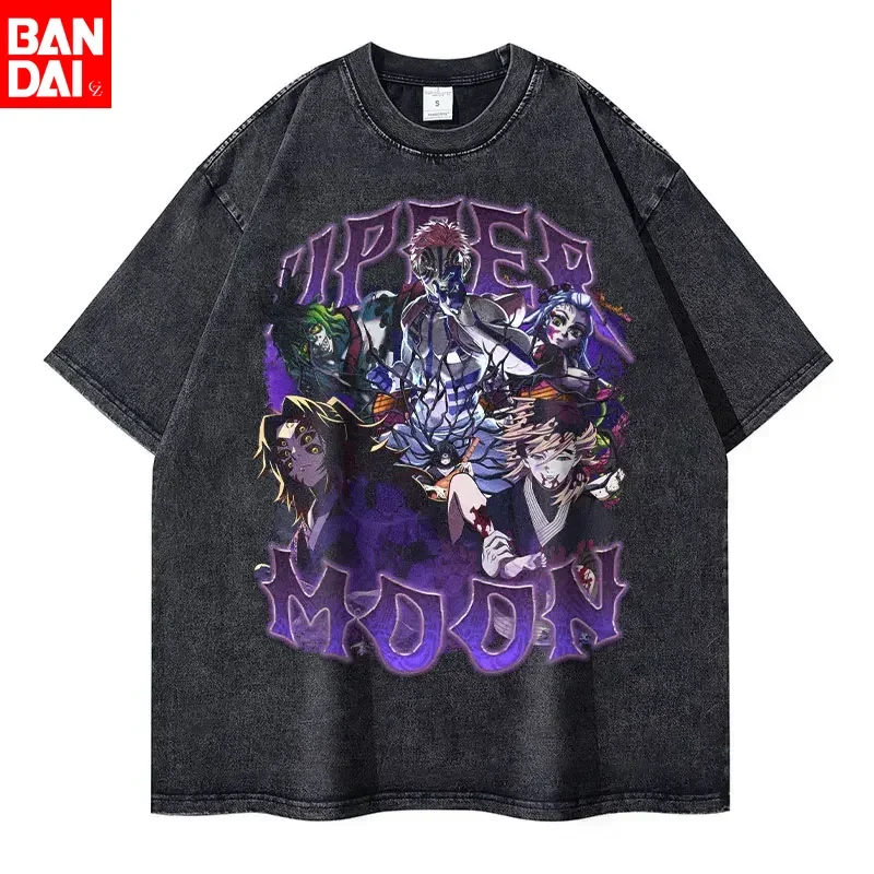 

Футболка Demon Slayer Kimetsu No Yaiba с Шинобу и Канаэ, винтажная, черная, с эффектом потертости, для мужчин и женщин, повседневная уличная одежда