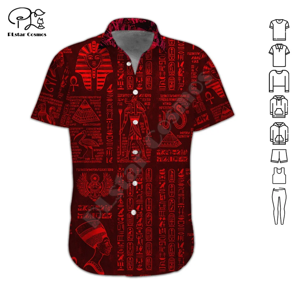 NewFashion Horus Egyptian Pharaoh Anubis Ancient Egypt Tattoo Retro Hawaiian Shirts 3DPrint Summer Casual Beach Short Sleeves A1