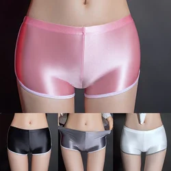 New Seamless Womens Boyshort Sexy Oil Shiny Glossy Underwear Stretch Panties Female Briefs Smooth Lady's Pink Shorts Nylon