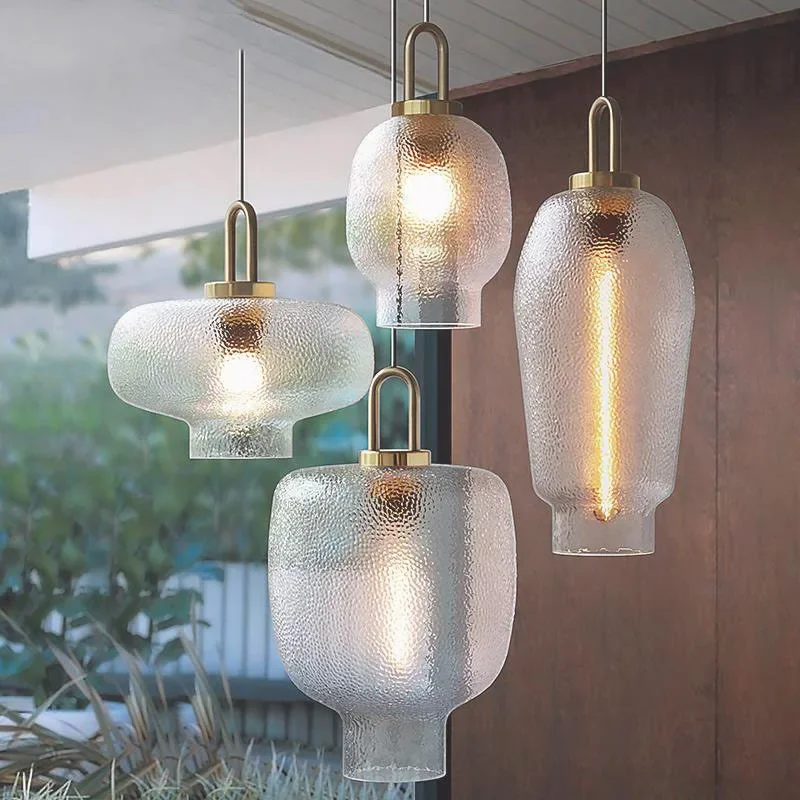 

Nordic Restaurant Creative Bar Island Shop Decoration Chandelier Japanese Striped Glass Lantern Pendant Lights