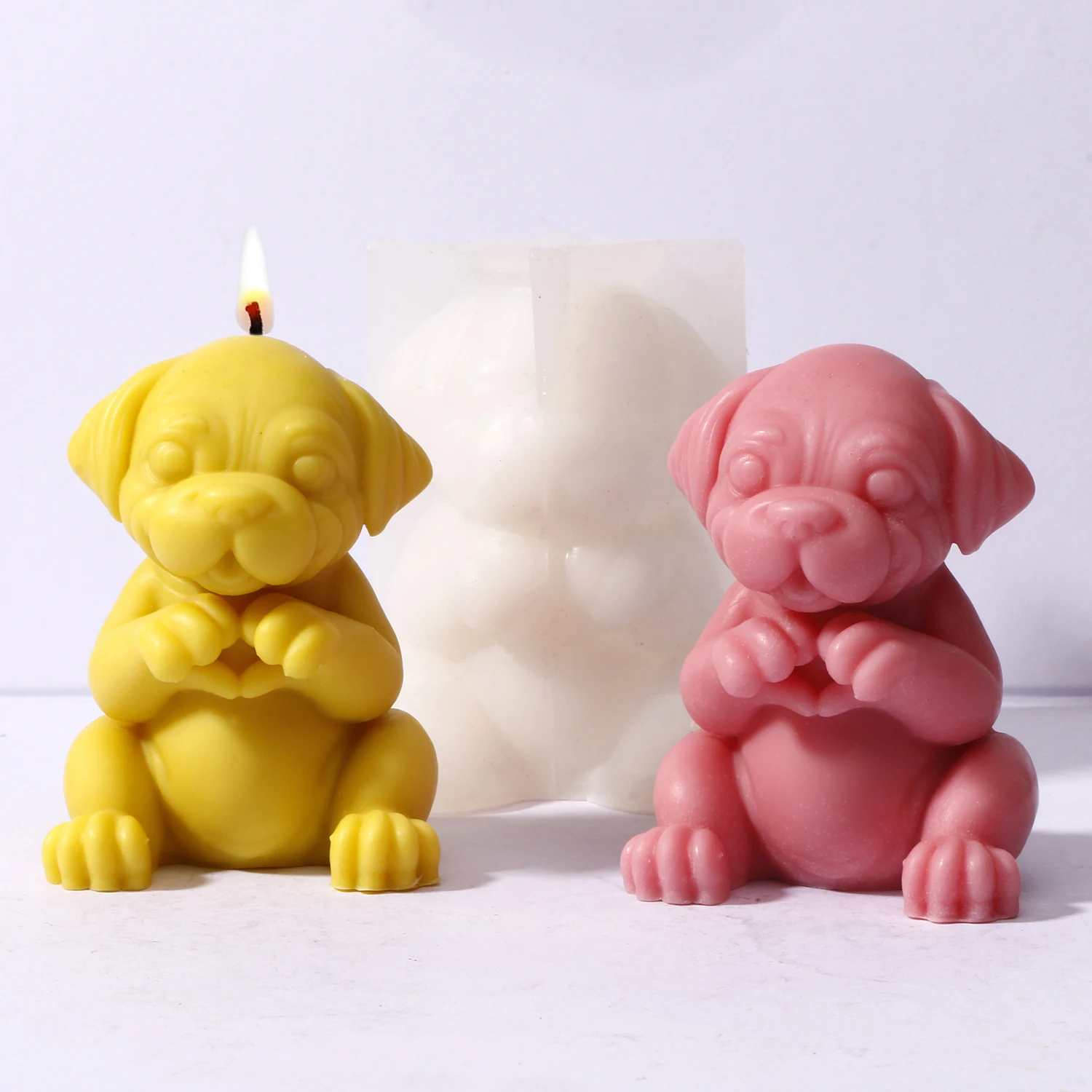 Molde de silicona para velas con forma de perro Shar Pei, molde realista de cachorro arrugado para hacer velas, jabón, resina, yeso y manualidades.