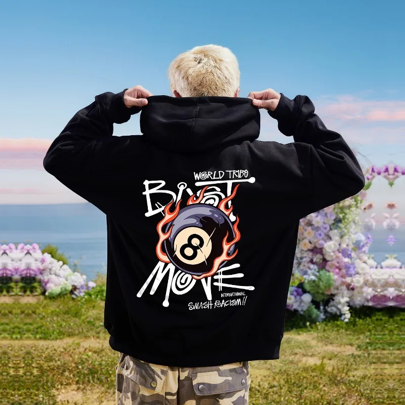 

New Hip Hop High Street Black 8 3D Printed Hoodie Versatile Warm Fleece Couple Top Trendy