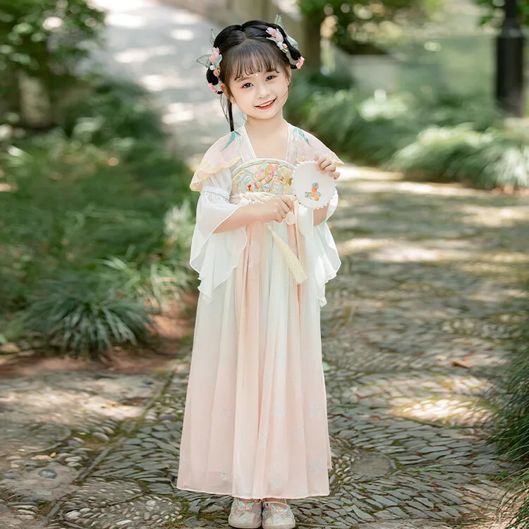 Hanfu Children Ancient Costume Spring Autumn Ancient Fairy Princess China Cherry Blossom Embroidery Chinese Traditional Dress