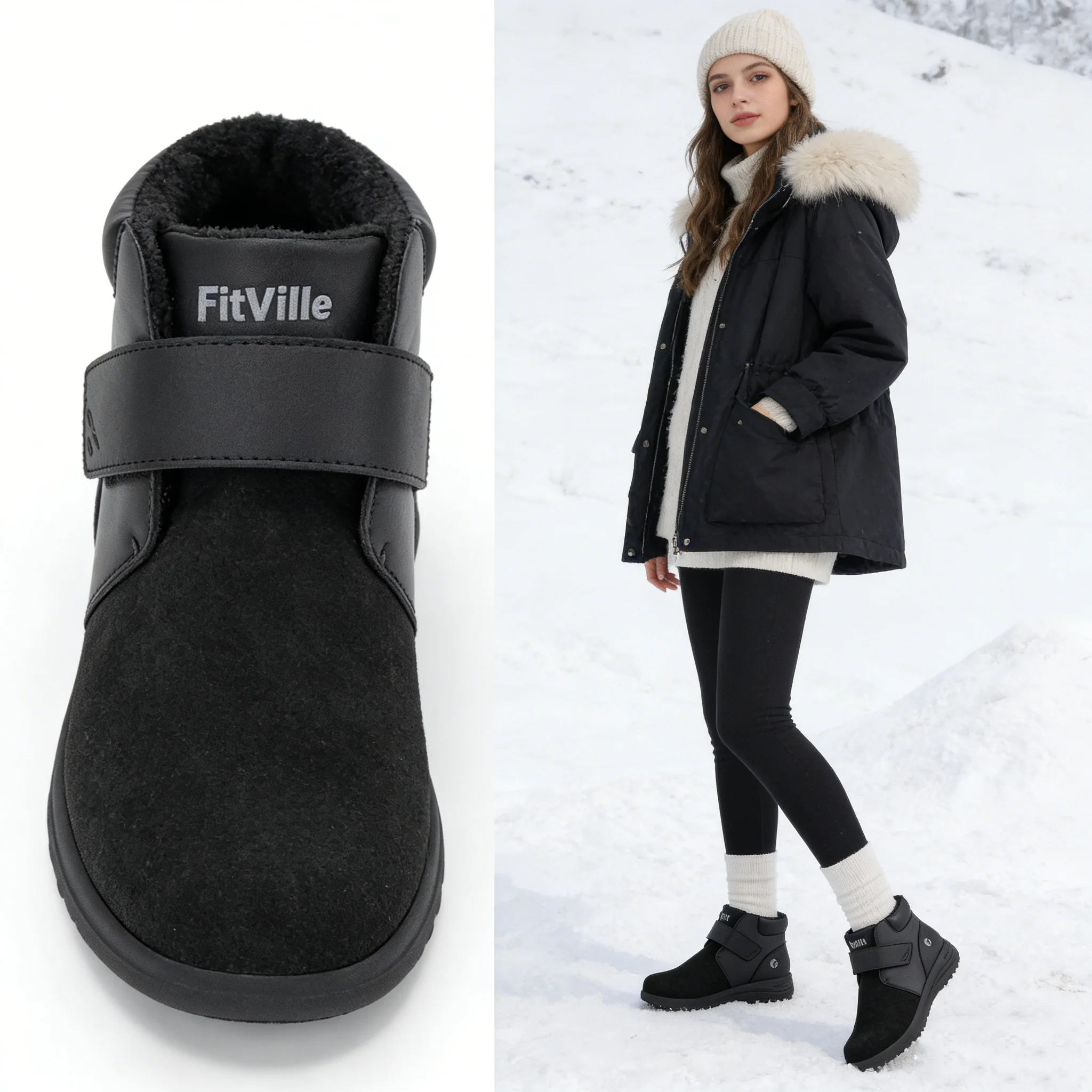 

Fittington Women's Extra Wide Winter Boots Non-slip Fur Lining Ankle Snow Boots for Women Wide Width Shoes with Hook and Loop