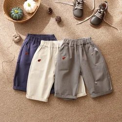 2025 Spring Children's Casual Pants 1-5Y Boys' Solid Color Straight Trousers Girls' Cartoon Embroidery Outdoor Pants