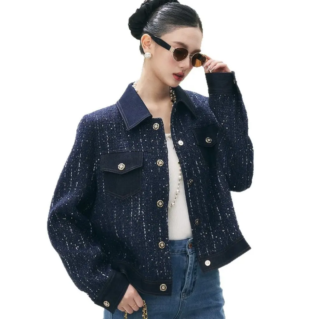 

Shengdu Women's Style Jacket High-End Denim Stitching Fashionable All-Match Korean Design Spring New 25