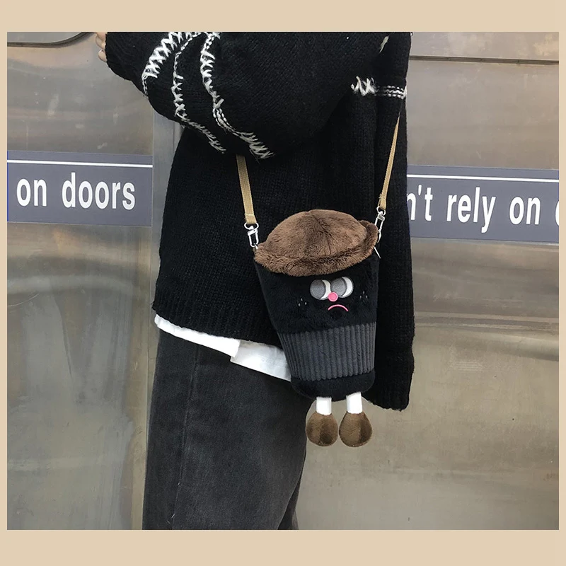 14*20cm Lovely Coffee Cup Crossbody Bag Plush Toys Cartoon Americano Latte Coffee Zero Wallet Phone Bag for Girl Children Decor