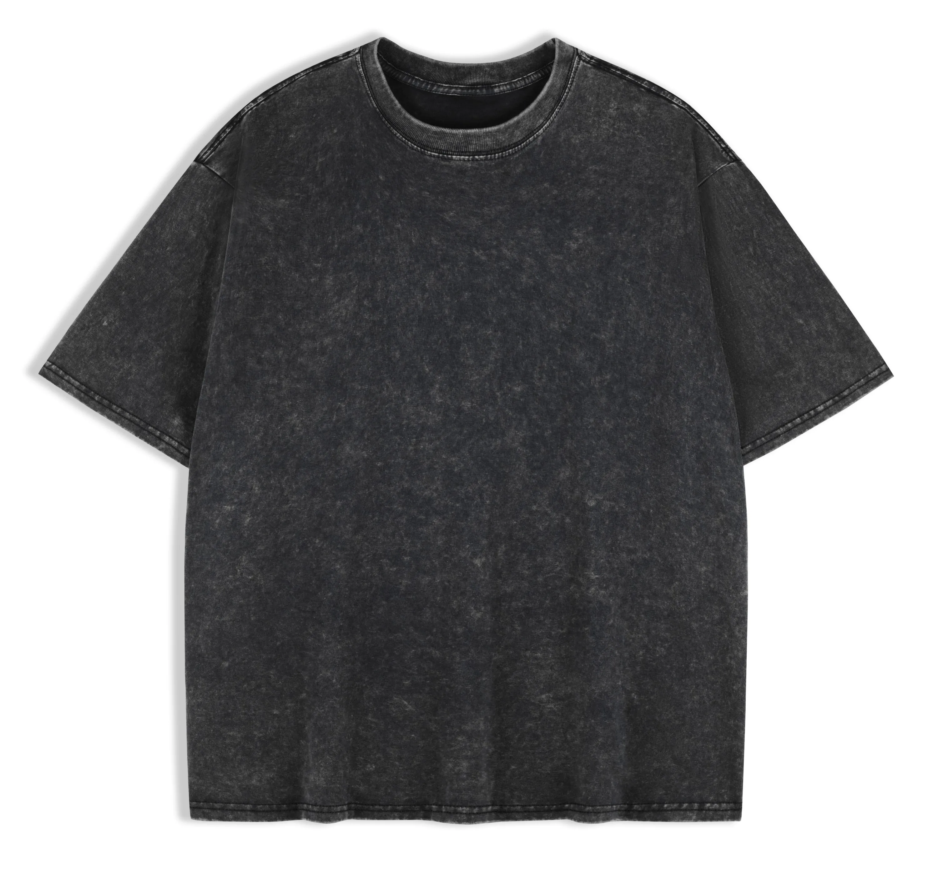 230g 100% Cotton Retro Punk T-shirt Drop Shoulder Sleeve Men Women Vintage Short Sleeved T Shirts Solid Color Hip Hop Loose Tees