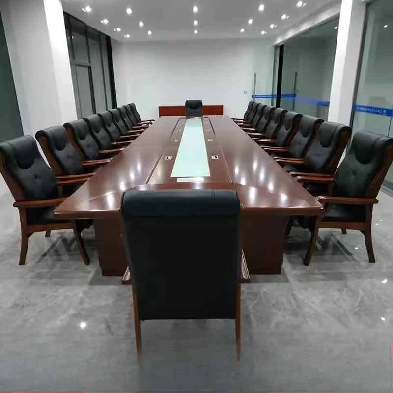 Solid wood leather conference table Large conference room table and chair combination conference table
